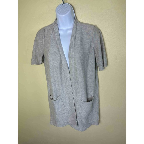 Eileen Fisher Short Sleeve Knit Cardigan Sweater Pockets Beige S/P - Picture 1 of 6